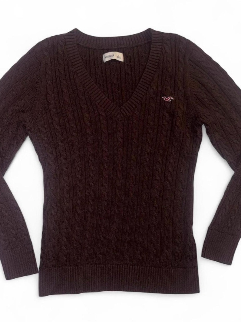 Hollister Co. Cable Knit Icon V-Neck Sweater Y2K Preppy Fall Fashion